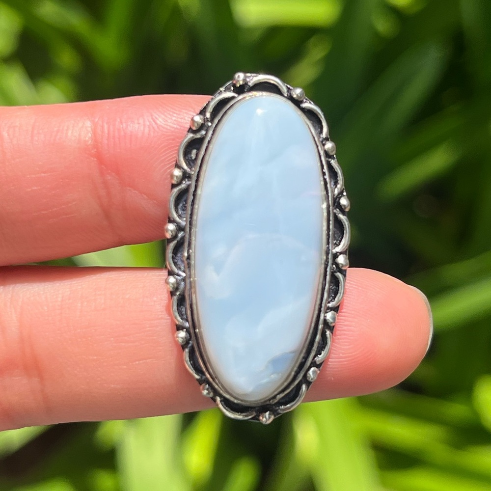925 silver plated blue‎ Owyhee opal ring 2387